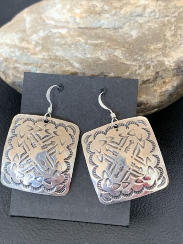 Native American Navajo Dangle Earrings | Sterling Silver Stamped | Handmade | 1659