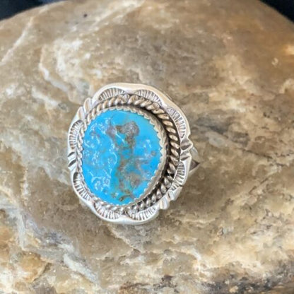 Navajo Blue Kingman Turquoise Ring | Sterling Silver | Sz 8 | Authentic Native American Handmade | 12960