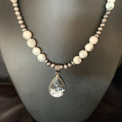 Men's Navajo White Buffalo Turquoise Pendant Necklace | Sterling Silver | Authentic Native American Handmade | 13833