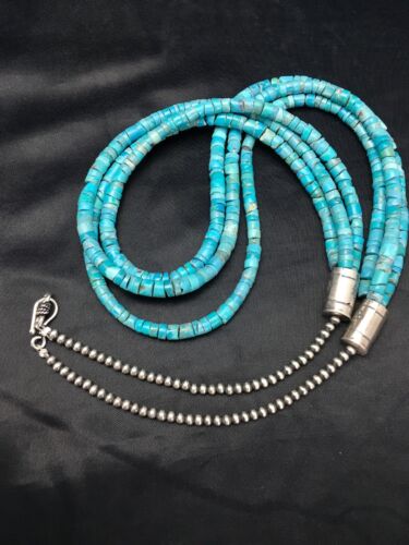 Navajo Turquoise Heishi 3 Strand Necklace | Sterling Silver | Authentic Native American Handmade | 2583