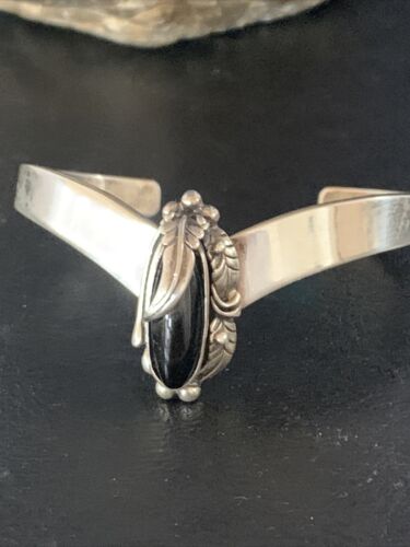 Navajo Black Onyx Cuff Bracelet | Sterling Silver | Authentic Native American Handmade | 13561