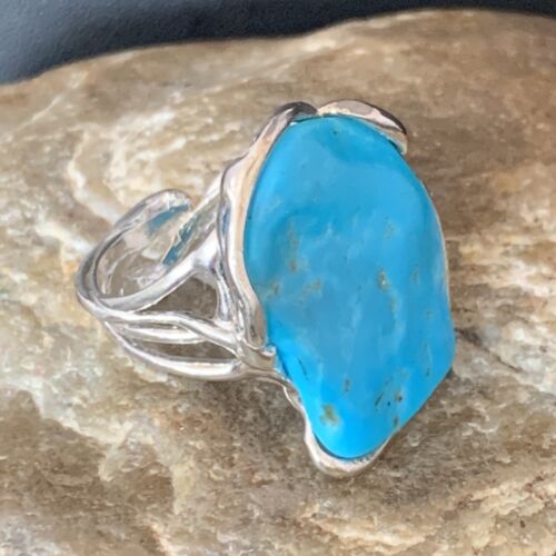 Navajo Blue Kingman Turquoise Ring | Sterling Silver Adjustable Wire | Sz 8 | 13539