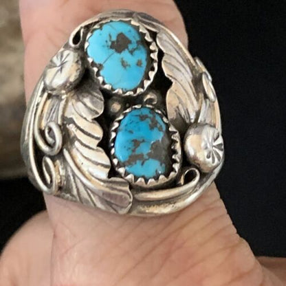 Navajo Kingman Turquoise Multi-Stone Ring | Authentic Native American Sterling Silver | Sz 11.5 | 14127