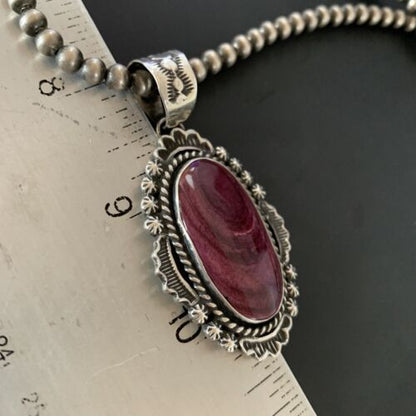 Navajo Purple Spiny Oyster Necklace Pendant | Sterling Silver | Authentic Native American Handmade | 11302
