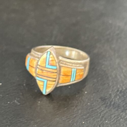 Native American Women's Navajo Blue Turquoise Spiny Oyster Inlay Ring | Sz 9.5 | 14561