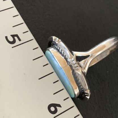 Navajo Blue Dry Creek Turquoise Ring | Sterling Silver | Sz 7.5 | Authentic Native American Handmade | 11642
