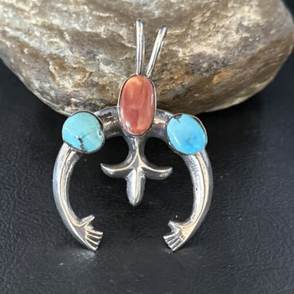 Navajo Sterling Silver Blue Turquoise Purple Spiny Oyster Naja Pendant | Authentic Native American Handmade | 14678