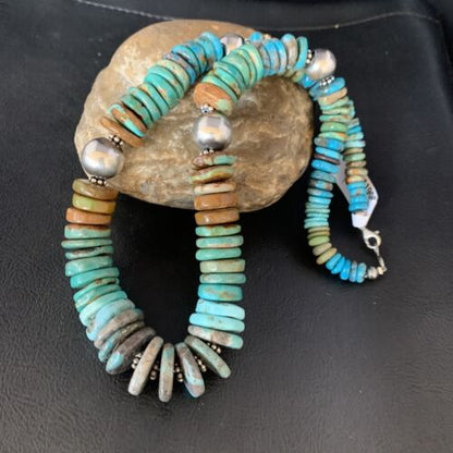 Navajo Green Turquoise Pendant Necklace | Sterling Silver | Authentic Native American | 20" | Graduated | 11900