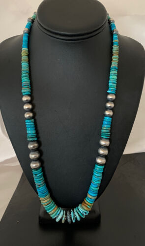 Navajo Pearls Graduated Turquoise Necklace | Sterling Silver | Authentic Native American | 24" | 826