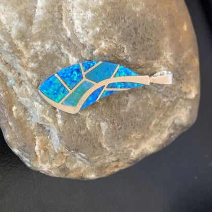Navajo Blue Opal Inlay Pendant | Sterling Silver | Authentic Native American Handmade | 12274