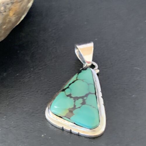 Navajo Men's Pendant | Sterling Silver Spiderweb Turquoise | 2" | Authentic Native American Handmade | 10755