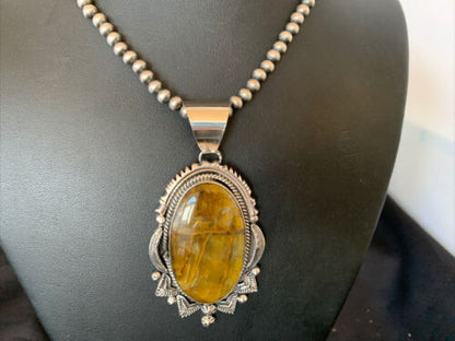 Men's Navajo Pearl Sterling Silver Necklace | Coffee Tiger's Eye Pendant | 11689