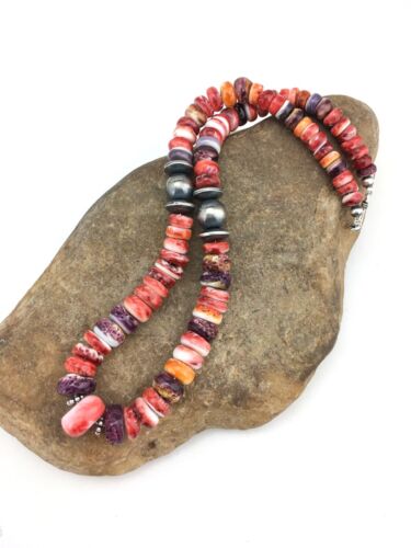 Navajo Sterling Silver Graduated Spiny Oyster Necklace | Authentic Native American | 18" | 4855