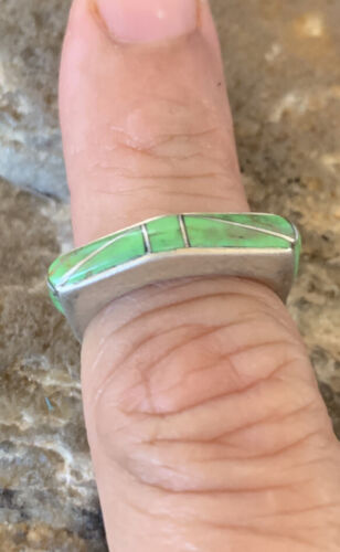 Women's Navajo Gaspeite Inlay Ring | Sterling Silver | Sz 5.5 | Authentic Native American Handmade | 12464