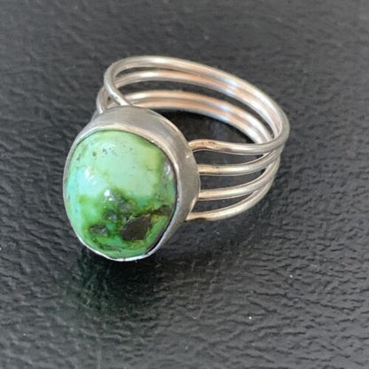 Adjustable Navajo Green Sonoran Turquoise Ring | Sterling Silver | Sz 6 | 02078