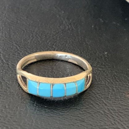 Navajo Blue Turquoise Inlay Band Ring | Sz 9.5 | Authentic Native American Handmade | 12395