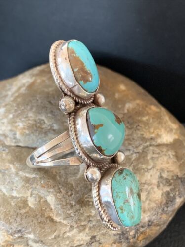 Navajo Blue Turquoise Cluster Ring | Authentic Native American Sterling Silver | Multi-Stone | Sz 10 | 02124