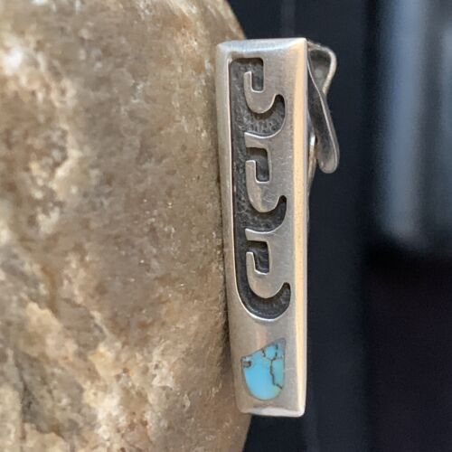 Native American Hopi Tie Pin | Inlay Blue Turquoise | Old Pawn Sterling Silver | 13724