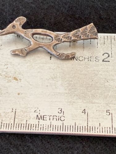 Native Road Runner Navajo Sterling Silver Stamped Old Pawn Pin Brooch | Authentic Native American Handmade | 4104