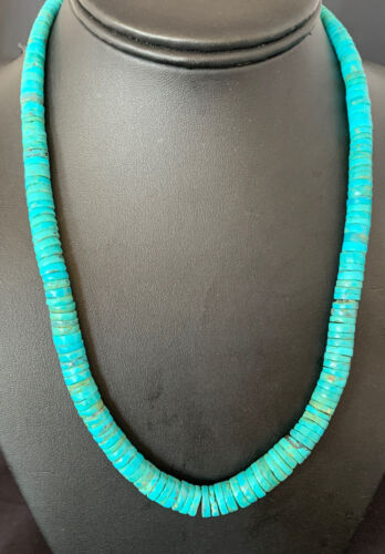 Authentic Native American Navajo Turquoise Heishi Necklace | Sterling Silver Graduated Navajo Pearls | 19" | 13214