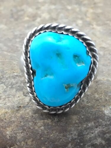 Native American Kingman Turquoise Navajo Ring | Sterling Silver | Sz 6.75 | 3492