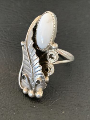 Navajo White Buffalo Turquoise Ring | Sterling Silver | Sz 9 | Authentic Native American Handmade | 12187