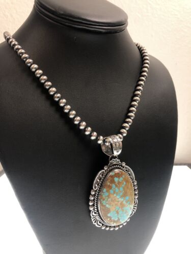 Navajo Blue Turquoise #8 Pendant | Sterling Silver Necklace | Authentic Native American Handmade | 11292