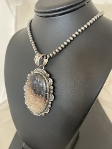 Navajo Pearls Picture Jasper Pendant Necklace | Sterling Silver | Authentic Native American Handmade | 1301