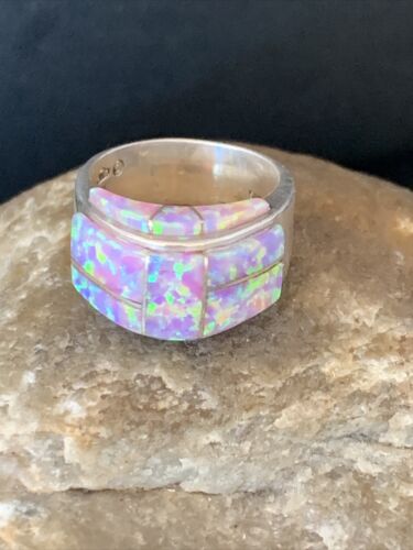 Native American Handmade USA Navajo Pink Opal Inlay Band Ring Sz 6.5 14161