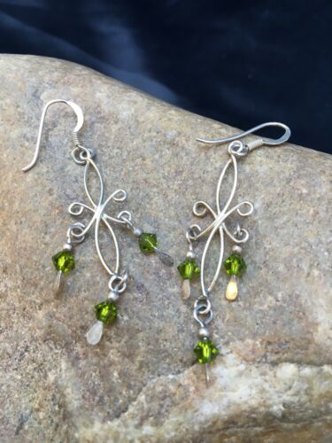 Green Peridot Minimalist Earrings | Navajo Sterling Silver | Native American Handmade | 8988