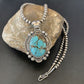 Men's Navajo Pearls Necklace | Sterling Silver | Blue #8 Turquoise Pendant | Authentic Native American Handmade | 10865