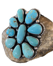 Navajo Blue Royston Turquoise Cluster Ring | Authentic Native American Sterling Silver | Multi-Stone | Sz 7 | 1660