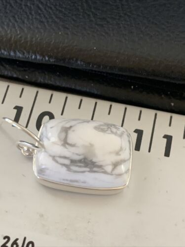 Navajo Sterling Silver White Howlite Black Dangle Rectangle Earrings | 0.75" | 12070
