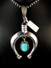 Navajo Turquoise #8 Naja Pendant | Sterling Silver Necklace | Authentic Native American Handmade | 8670