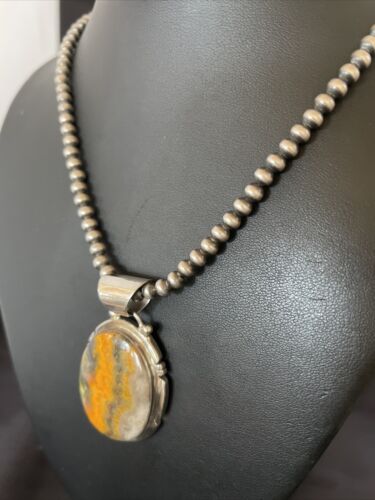 Navajo Pearls Sterling Silver Bumblebee Jasper Necklace Pendant | 18" | Handmade Southwestern Jewelry | 10550