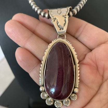 Navajo Purple Spiny Oyster Pendant | Sterling Silver Pearls | Authentic Native American Handmade | 2140