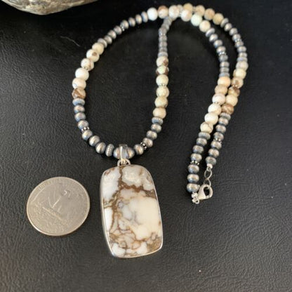 Navajo Wild Horse Turquoise Necklace Pendant | Sterling Silver | 20" | Authentic Native American Handmade | 13862