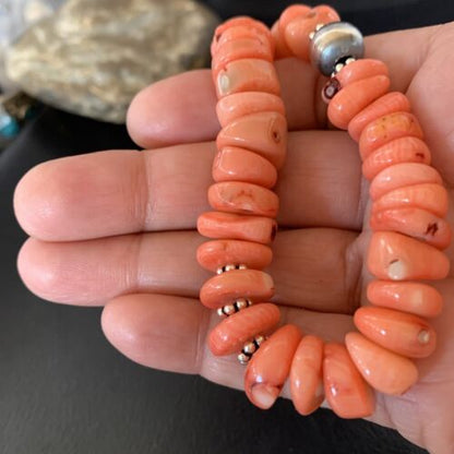 Native American Navajo Pink Coral Bead Necklace | Sterling Silver | 18" | 13231 - Masha USA