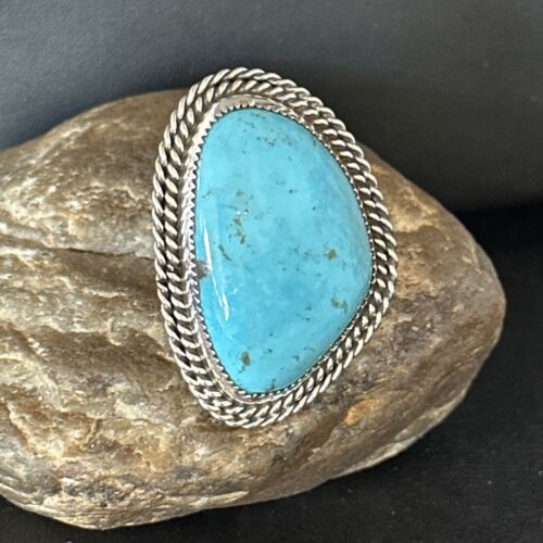 Native American Sterling Silver Blue Kingman Turquoise Ring | Sz 9 | 14550