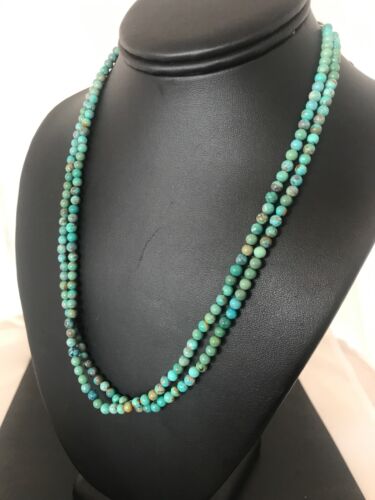 Navajo Turquoise Bead Necklace | 2 Strand | Sterling Silver | 19" | Authentic Native American Handmade | 8562