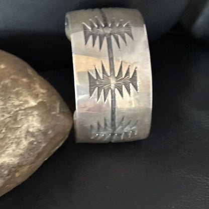 Native American Sterling Silver Navajo Stamped Cuff Bracelet | Handmade | 14589