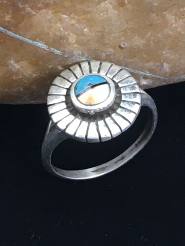 Navajo Opal & Turquoise Inlay Ring | Sterling Silver | Sz 7.5 | Authentic Native American Handmade | 1705
