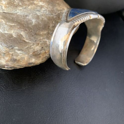 Native American Men's Blue Lapis Inlay Cuff Bracelet | Navajo Sterling Silver | 13709