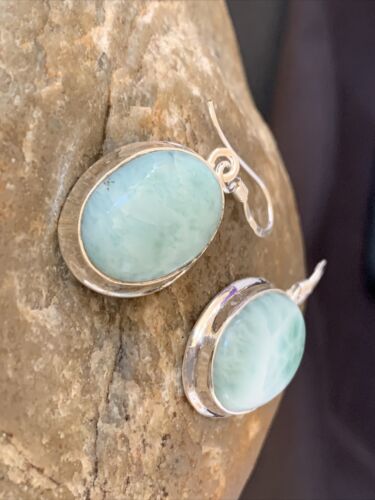 Navajo Blue Larimar Dangle Earrings | Sterling Silver Beads | Authentic Native American Handmade | 1613
