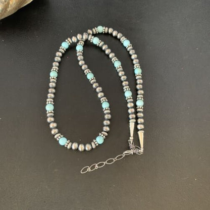 Navajo Pearls Dry Creek Turquoise Bead Necklace | Sterling Silver | 22" | 13164