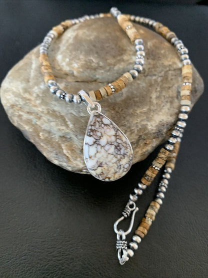 Men's Navajo Wild Horse Picture Jasper Pendant | Sterling Silver Necklace | Authentic Native American Handmade | 10332