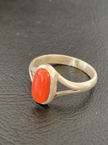 Native American Women's Navajo Red Coral Ring | Sterling Silver | Sz 9 | 10372