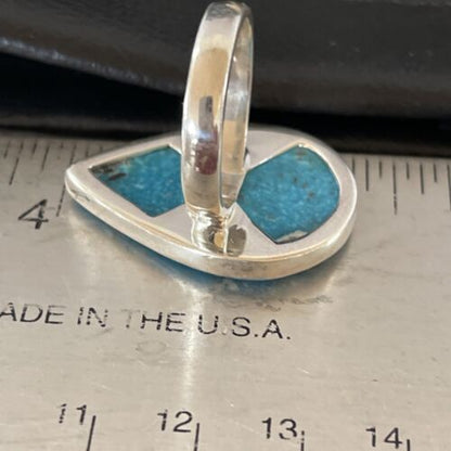 Navajo Blue Kingman Turquoise Ring | Sterling Silver | Sz 10 | Teardrop | Authentic Native American Handmade | 10508