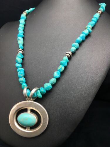 Native American Turquoise Nugget Necklace, Earrings & Bracelet Set | Sterling Silver | Handmade Navajo Jewelry | 3145 - Masha USA