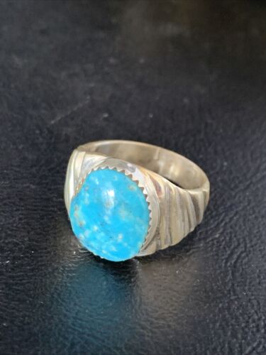 Navajo Blue Kingman Turquoise Ring | Sterling Silver | Sz 10 | Authentic Native American Handmade | 14151